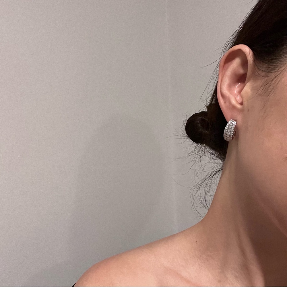 NEW Diamonique Silver Diamond Open Hoop Earrings